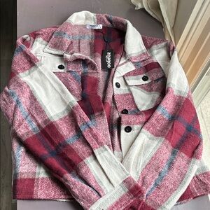Zeagoo Red and White Plaid Jean Jacket